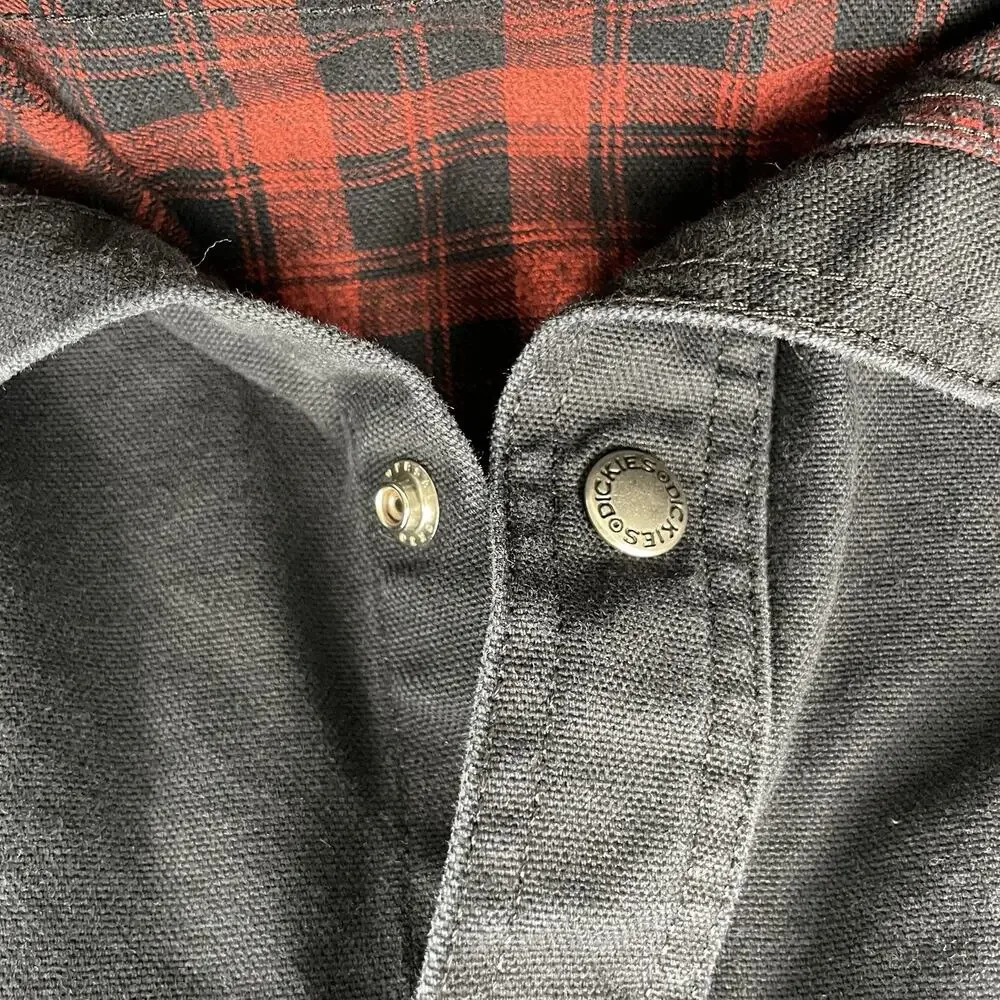 Dickies Flannel Lined Denim Jacket Mens XL Black Shacket Work Wear Utility VTG